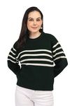 CHKOKKO Wollen Winter Wear Crop Drop Shoulder Round Neck Sweater for Women Green S