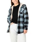 ZENTHACE Womens Plaid Jacket Sherpa Fleece Lined Hooded Flannel Jackets for Women with Hood Fall Coat Buffalo Ice Blue L