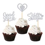 Blumomon 24 Pack Silver We Will Miss You Cupcake Toppers Glitter Heart Good Luck Cupcake Picks Decorations for Going Away Retirement Theme Party Supplies