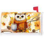 Texupday Fall Cute Scarf Owl Maple Leaves Decoration Mailbox Cover with Magnetic Strip Autumn Harvest Mailbox Wraps Post Letter Box Cover Standard Size 21" X 18" Garden Outdoor Yard Decor