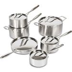 Lagostina Cookware Set, 5-PLY Academy Clad Stainless Steel Kitchen Pots and Pans, All Heat Sources, 12 Pieces, Silver, 5ply Induction Safe