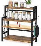 AKTOP 3-Tier Spice Rack Storage Shelves - Standing Kitchen Counter Shelf 20.1" with Hooks, Rustic Bathroom Countertop Organizer Vanity Shelf with Adjustable Shelf Cabinet, Easy Assembly