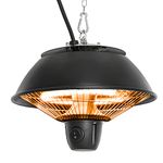 Outsunny 600W Electric Heater Ceiling Hanging Halogen Light with Adjustable Hook Chain Black Aluminium Frame