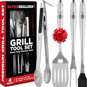 Grilling Accessories - Stainless Steel Heavy Duty Grill Tools Set BBQ Accessories for Outdoor Grill with Spatula, Fork, Brush & Tongs - Grilling Gifts for Men Valentines Day Gifts for Him