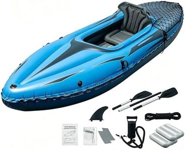 Nuwani 9ft Inflatable Fishing Kayak, 1-Person Foldable Boat, 220lb Capacity with Aluminum Oars, High Output Pump, Adjustable Seat, Removable Fins, Cargo Net for Adults, Lakes, Rivers and Fishing