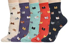 Customonaco Women's Cool Animal Fun Crazy Socks, Friends Cat 5 Pairs, One Size