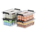 Cetomo 15L*4 Plastic Storage box, Tote box,Organizing Container with Durable Lid and Secure Latching Buckles, Stackable and Nestable, 4Pack, clear with Black Buckle