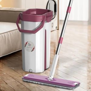 UPC 360° Rotating Microfiber mop for Floor Cleaning Flat Mop for Home Cleaning Floor| Hands-Free Squeeze & Wash FlatMop System for Home (White-Pink)