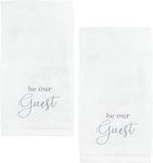 AuldHome Design Guest Towels (Set of 2, White); Be Our Guest Monogrammed Hand Towels, White with Gray Script