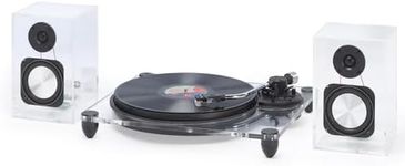 Steepletone Soho Clear Acrylic Vinyl Record Player, with Wireless Speakers 2 speed turntable with Counter Weight & AT-3600L Cartridge