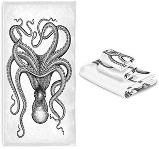 Naanle Chic Octopus Engraving Print Soft Luxury Decorative Set of 3 Towels, 1 Bath Towel+1 Hand Towel+1 Washcloth, Multipurpose for Bathroom, Hotel, Gym, Spa and Beach(White)
