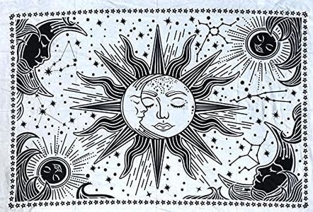 ICC Sun and Moon Tapestry Black White Tapestry Wall Sheet Hanging Room Decor Bedroom Aesthetic Tapestries Mystic Art Ceiling Blanket Home Living Psychedelic Hippie Indian Mandala Mystical Star Beach White And Black 30 x 40 Inches