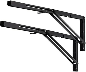 YUMORE Folding Shelf Brackets, 24 Inch Heavy Duty L Bracket, Black DIY Collapsible Shelf Bracket for Workbench Folding Table Hinge, Max Load: 330lb, Pack of 2