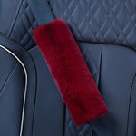 2Pcs Soft Plush Rabbit Fur Car Seat Belt Pads Fluffy Shoulder Strap Cover Seatbelt Protector Neck Cushion Protector Car Accessories for Adults Kids(Wine Red)