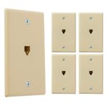 Newhouse Hardware 1-Port Telephone Jack Wall Plate, 6P4C, for RJ11 telephone cables, Single Gang, 5-Pack, Ivory