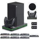 Cooling Stand Dock with Rechargeable Bateries for Xbox Series X S, TechKen 3 Level Speed Fan Adjustable 9 Mode Colorful LED RGB Light Dock with 3 USB Ports