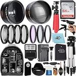 ACELL A-Cell 55mm Accessory Bundle for Nikon D3400 D3500 D5500 D5600 D7500 and More with 64GB SanDisk Memory Card,Wide Angle Marco,Telephoto Lens,Close Up,Filter Kit,Tripod,Backpack,AC55MMACCB