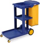 TUFFIOM Commercial Traditional Cleaning 3-Shelf Janitorial Cart, 500 Lbs Capacity Housekeeping Cart, Wheeled with Yellow VinylBag and Cover w Lid, Blue,