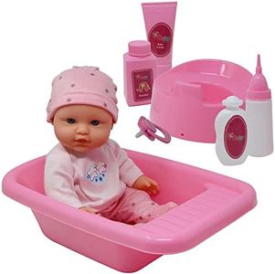 Baby Doll Bath Set with Bathtub & Playtime Accessories – Bath Time Playset for Kids, Girls, Toddler – Gift Pack with 12” Doll, Tub, Pretend Pacifier, Plastic Potty & More – 8pc Pink Play Kit Ages 3+…