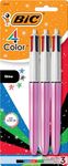 BIC 4-Color Shine Retractable Ball Pens, Fun Pink Metallic Barrel, Medium Point (1.0mm), 3-Count Pack, Retractable Ball Pen With Long-Lasting Ink