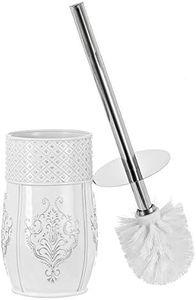 Creative Scents White Toilet Brush Set - Toilet Bowl Brush and Holder - Good Grip Toilet Bowl Cleaner Brush and Holder, Decorative Compact Toilet Bowl Scrubber (Vintage White Collection)