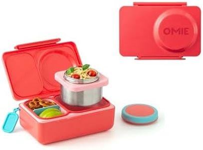 OmieBox UP bento box for kids | Insulated lunch box | Leak proof Insulated food jar | Cooler ice pack | 2 Compartments (Cherry Pink)