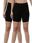 TWIN BIRDS Cotton Stretchable Carbon Black Solid Coloured Skinny Fit Knee Length Yoga/Cycling/Sports Shorts for Women - (2XL, Pack of 2)