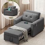 Hello-5ive Sofa Bed, 3 in 1 Convertible Single Sofa Bed with USB & Type-C Ports, Pull Out Linen Single Sleeper Chair with Pocket and Adjustable Backrest for Living Room, Dark Grey