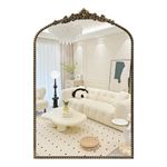 YIDIE Arch Wall Mirror, Antique Mirror Baroque Style 24"x 36", Metal Beaded Frame Large Modern Mirror for Entryway, Bathroom or Bedroom,Vintage Black