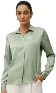 LilySilk Women's 100% Silk Blouse Button Shirt Long Sleeves Classic Top for All Seasons Casual Business X-Large Light Green