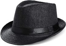 INFISPACE Boy's Fedora Short Brim Straw Hat (5-10 Years, Black)