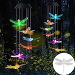 Solar Wind Chimes, Solar Hanging Dragonfly Wind Chime Outdoor/Indoor, Waterproof Changing Led Solar Decor Light for Home, Patio, Garden, Yard, Porch (Dragonfly)