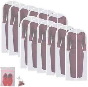 Garment Bags Clothes Storage Bag (Set of 12) Closet Cover for Open Closet Shirt Bags with Zipper for Suit, Sweaters Travel Laundry Wardrobe Closet Garment Dust Cover Bags (White 24'' x 54'')