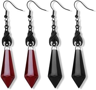 Sibba Gothic Bat Dangle Earrings 2 Pairs Crystal Gems Dangle Dark Punk Rock Studs Halloween Drop Earrings Red Black Animal Earrings Removable Ear Studs Jewelry Costumes Accessories for Women Party,