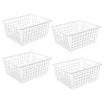 Brightalk 14'' Upright Freezer Storage Baskets, White Wire Storage Bins Large Bakset for Freezer, Pantry, Bathroom Organizing, Set of 4 (BT08102)