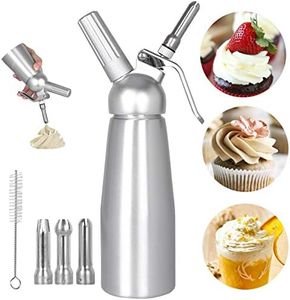 Qdreclod Edelstahl Sahnespender 500ML Sahnespender mit Patrone Schlagsahnebereiter mit 3 Edelstahl tüllen 1 Reinigungsbürsten Profi Sahnesyphon aus Aluminium