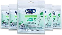 Oral-B Floss Picks Fresh Mint with Scope Freshness, Shred Resistant, 75 Count (Pack of 5)