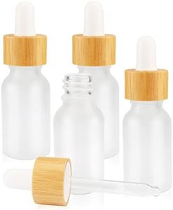 4 Pack Frosted Glass Dropper Bottles,Essential Oil Bottles With Eye Dropper And Bamboo Lids Perfume Sample Vials Essence Liquid Cosmetic Containers (15ml/0.5oz)