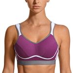 SYROKAN Women's Comfort Sports Bra High Impact for Large Breasts Wireless Stretch Support Bounce Control Purple 36D