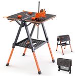 COSTWAY 2-in-1 Folding Workbnech, 8 Adjustable Height Work Table & Sawhorse with 2 Quick Clamps, 4 Clamp Dogs & Tool Tray, Portable Flip-Top Workstation Tool Stand, 450kg Capacity