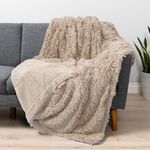 PAVILIA Soft Fluffy Faux Fur Throw Blanket, Twin Tan Taupe Camel, Shaggy Furry Warm Sherpa Blanket Fleece Throw for Bed, Sofa, Couch, Decorative Fuzzy Plush Comfy Thick Throw Blanket, 60x80 Inches