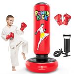 QPAU Kids Punching Bag Toy with Boxing Gloves, 66 Inch Larger Stable Kids Inflatable Boxing Bag Set, Gifts for Boys & Girls Age 6-12, for Practicing Karate, Taekwondo, MMA