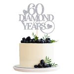 60 Diamond Years Cake Topper 60th Birthday Wedding Anniversary Party Decoration Silver Glitter Colour