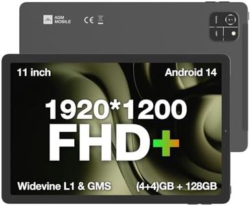 AGM T1 Android 14 Tablet 11 inch, Dual SIM 4G LTE/2.4G+5G WiFi, 128GB ROM 1TB Expand, Octa-Core Processor 7000mAh Battery, 1920x1200 IPS FHD Touchscreen/Widevine L1, 5MP+13MP Dual Camera, OTG SmartPad