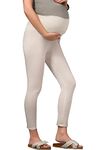 Easy Feed Women's Slim Fit Cotton Maternity Leggings | Pregnancy Pants Over-Belly Design and Elastic Waistband Cream(L)