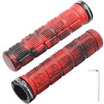 TOPCABIN Bike Grips Double Lock on Locking Bicycle Handlebar Grips Rubber Grips Cycle Bicycle Mountain Bike BMX Floding((Aluminum lock plug + Rubber Camouflage Grips) Red 1 Pair)