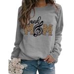 Noffish Women Band Mom Shirt Long Sleeve Leopard Graphic Sweatshirt (1-Gray,Large)