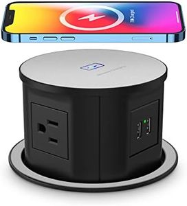 Automatic Pop up Power Outlet with 15W Wireless Charger,Pop up Electrical Outlets for Countertops,4.7'' Diameter Round Pop Up Counter Outlet with 4 Outlets,2 USB,Hidden Outlet,Pop Out Outlet Black