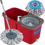 Primeway® Pw710Mn Twin Bucket Rotating Spin Mop with 2 Microfibre Refills 38cm, 6 LTR (Red)