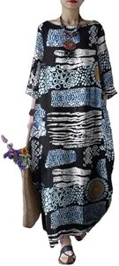 Celmia Women's Solid Maxi Dresses Short Sleeve Loose Fit Long Kaftan Dress A-Ethnic Blue XX-Large